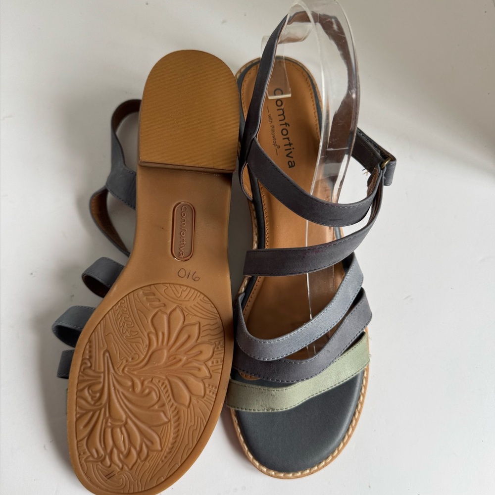 COMFORTIVA Women's Sandals Blue/Green Leather Sandals. Size 11 - Picture 9 of 11